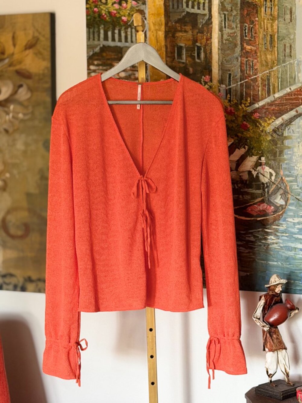 Free People Bright Orange HELLO HACCI Cardigan Top NEW